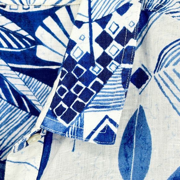 J. MCLAUGHLIN Women’s XL Blue Linen LS Button-Up Top Blouse Tropical Palm Floral - Picture 5 of 14